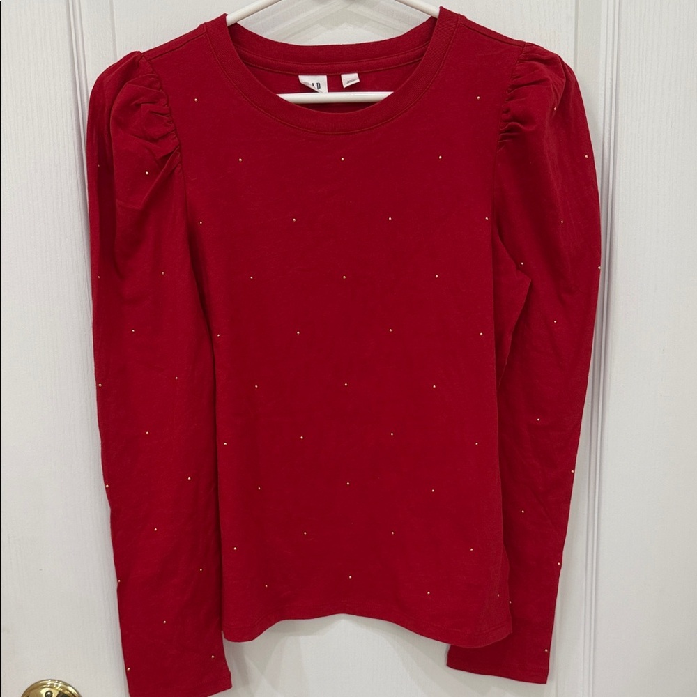 GAP Kids Puff Sleeve Red Crew Neck Top with Gold Dots